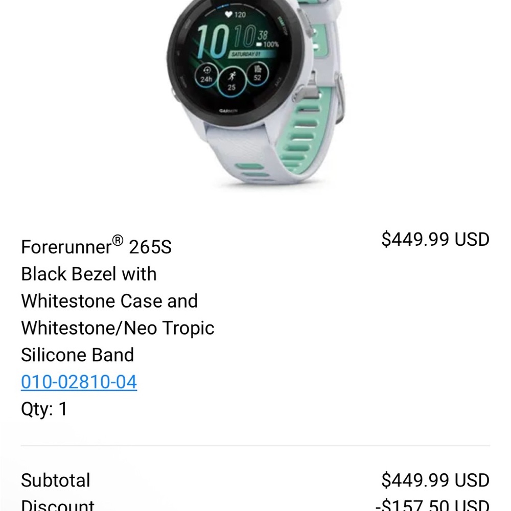 Garmin Forerunner 265S Black Bezel with White and Neo Tropic Band